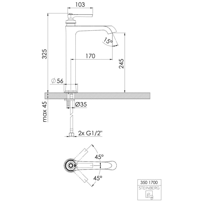 Steinberg Serie 350 Waschtisch-Einhebelmischer ohne Ablaufgarnitur, mit erhöhtem Armaturenkörper