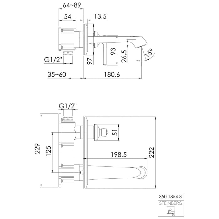 Steinberg Serie 350 Waschtisch-Wand-Einhebelmischer, Fertimontageset