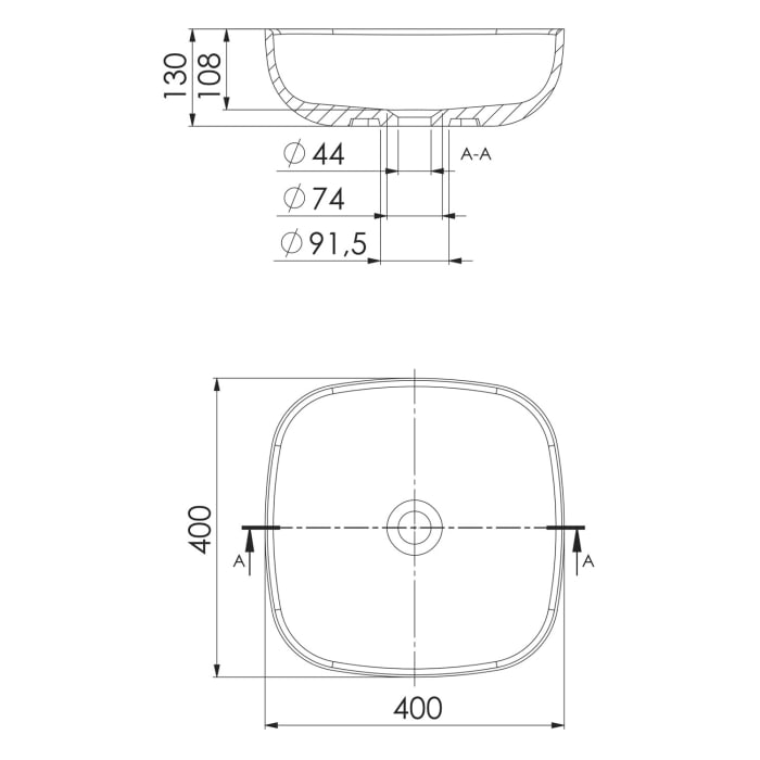 Steinberg Serie 440 Aufsatzschale quadratisch aus Mineo Stone 40 x 40 cm