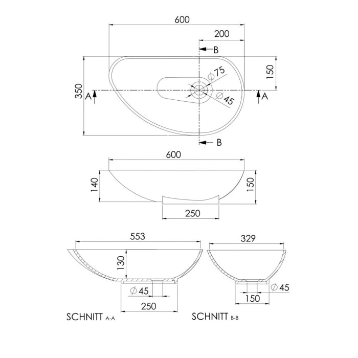 Steinberg Serie 440 Aufsatzwaschtisch 60 x 35 cm