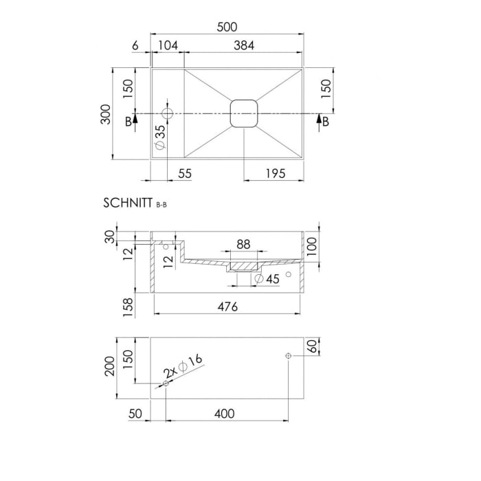 Steinberg Serie 440 Wandwaschtisch 50 x 30 cm, mit Handtuchhalter