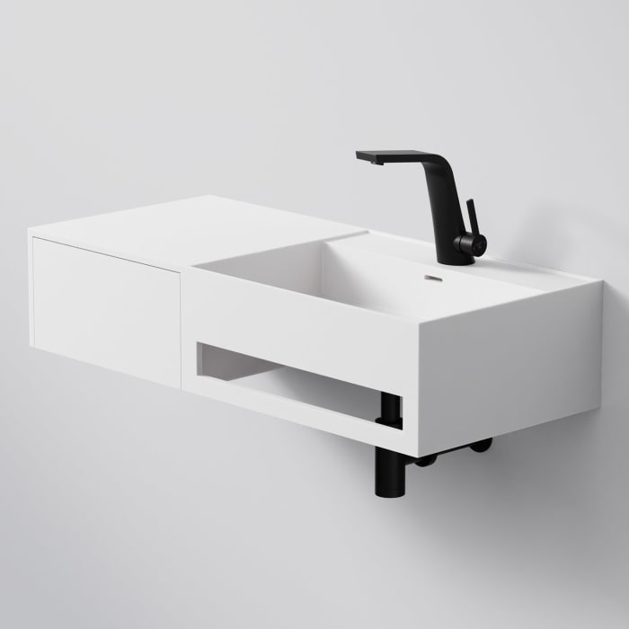 Steinberg Serie 443 Wandwaschtisch mit 1 Auszug links aus Mineo Stone 90 x 40 cm