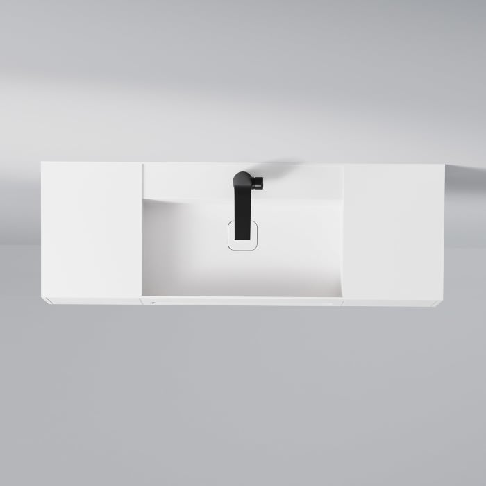 Steinberg Serie 443 Wandwaschtisch mit 2 Auszügen und Handtuchhalter aus Mineo Stone 120 x 40 cm