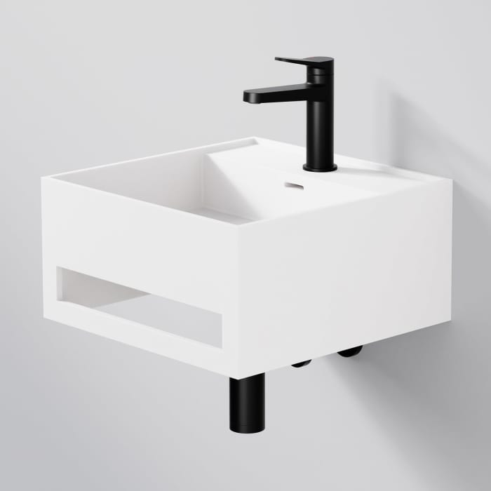 Steinberg Serie 443 Wandwaschtisch mit Handtuchhalter aus Mineo Stone 40 x 40 cm