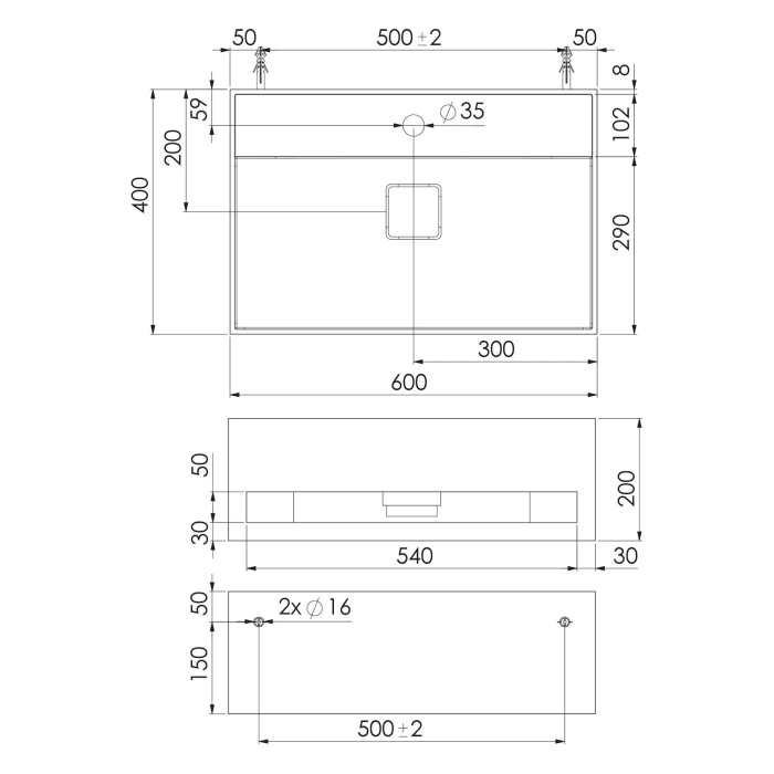 Steinberg Serie 443 Wandwaschtisch mit Handtuchhalter aus Mineo Stone 60 x 40 cm