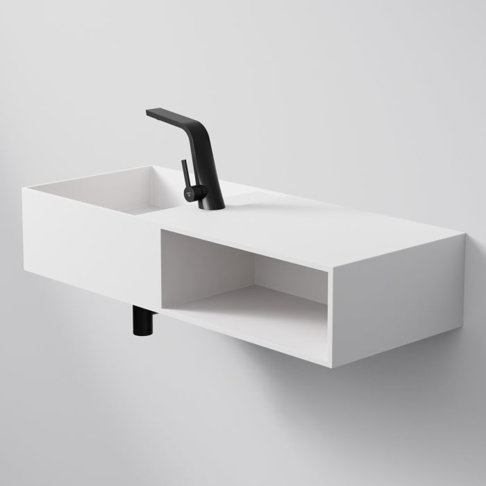 Steinberg Serie 443 Wandwaschtisch mit offenem Fach rechts aus Mineo Stone 100 x 40 cm