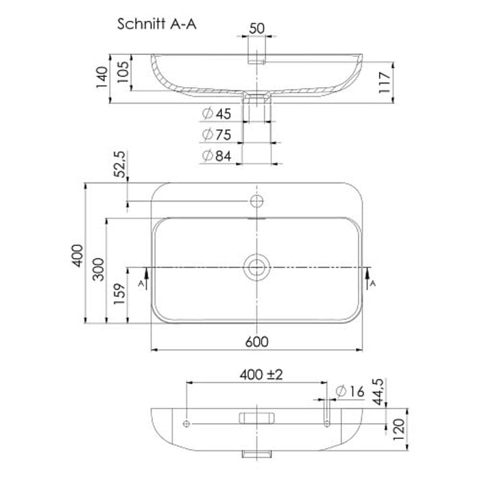 Steinberg Serie 449 Wandwaschtisch aus Mineo Stone 60 x 40 cm