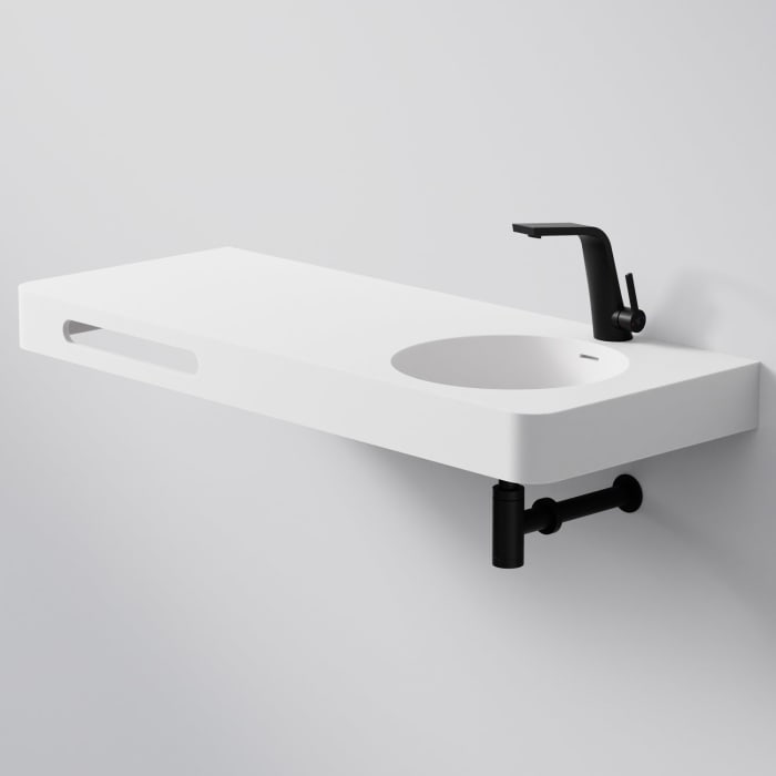 Steinberg Serie 449 Wandwaschtisch mit Handtuchhalter und 1 Hahnloch rechts aus Mineo Stone 120 x 48 cm