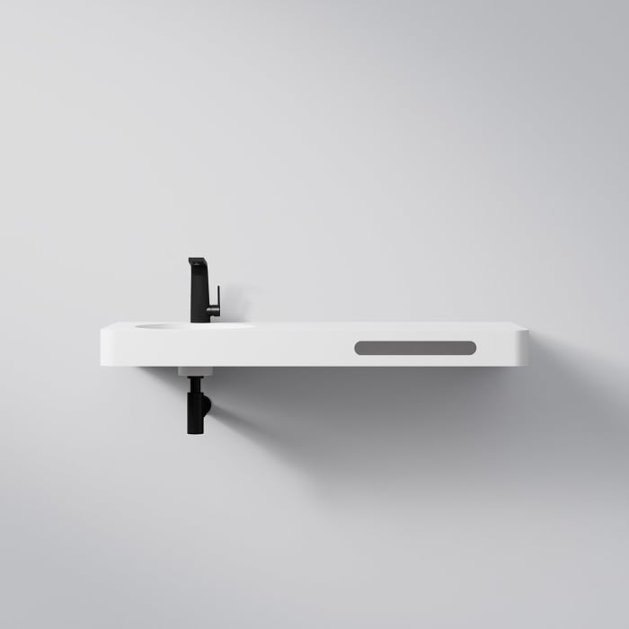 Steinberg Serie 449 Wandwaschtisch mit Handtuchhalter und 1 Hahnloch links aus Mineo Stone 120 x 48 cm