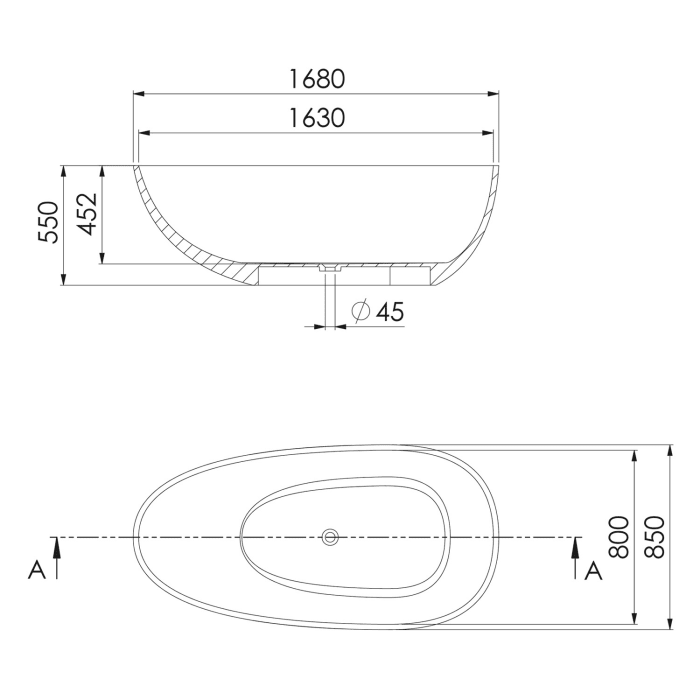 Steinberg Serie 489 freistehende Badewanne aus Polyresin 168 x 85 cm