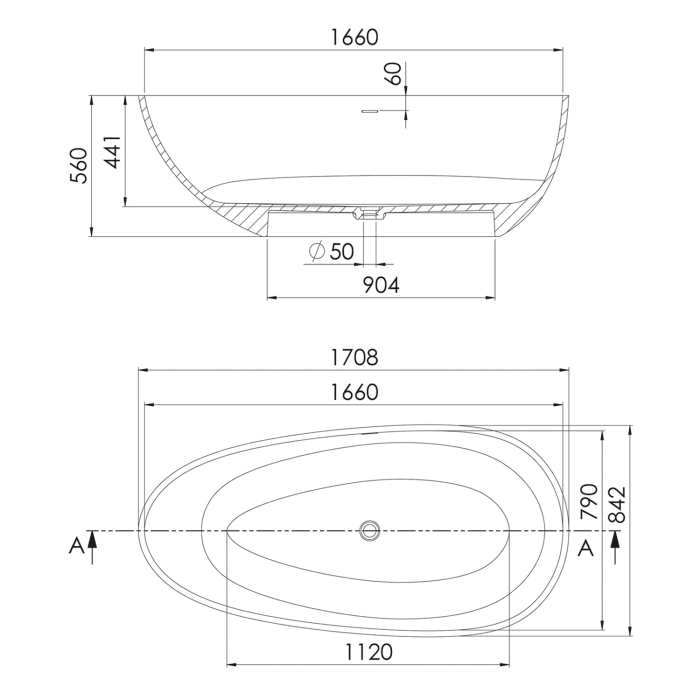 Steinberg Serie 540 freistehende Badewanne 170,8 x 84,2 cm