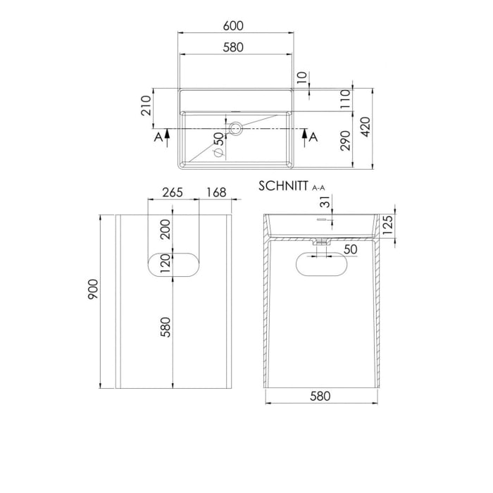 Steinberg Serie 540 Standwaschtisch 60 x 42 cm