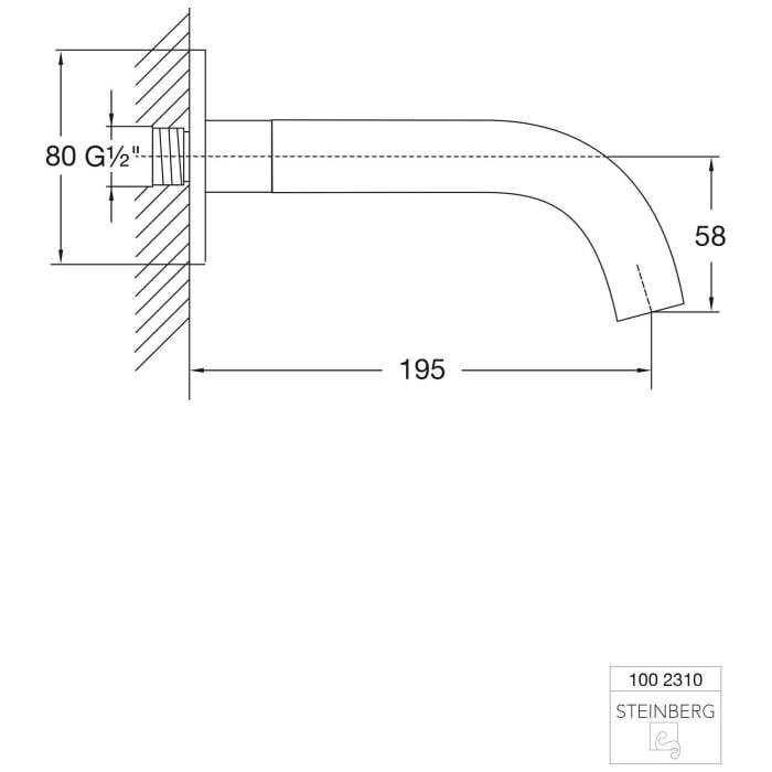 Steinberg Serie 100 Auslauf für Waschtisch oder Wanne Ausladung 19,5 cm