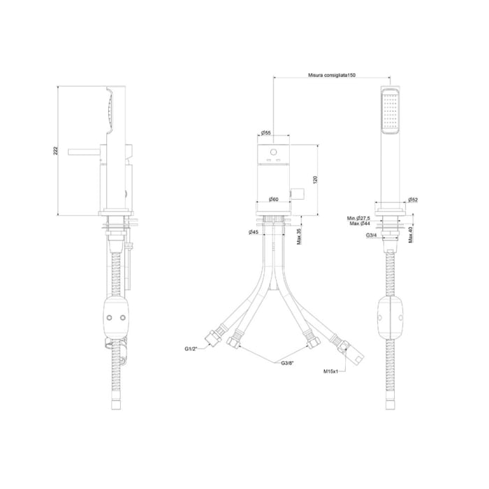 Steinkamp Living 2-Loch Wannenrand Einhebelmischer mit Umsteller und Brausegarnitur, incl. Brauseschlauch