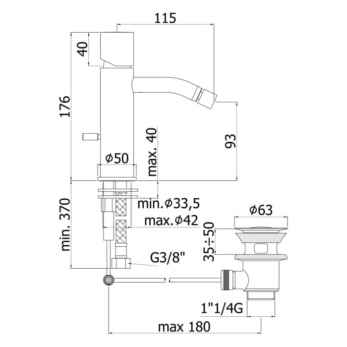 Steinkamp Living Black Bidet-Einhebelmischer mit Zugstangen-Ablaufgarnitur