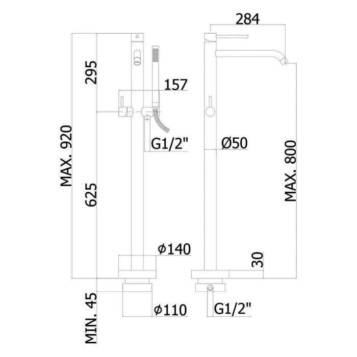 Steinkamp Living black freistehende Wannenarmatur mit Grundkörper für Bodenmontage