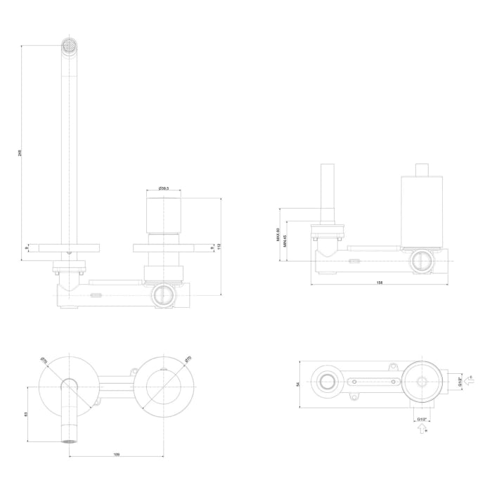 Steinkamp Living Black Wand-Waschtisch Einhebelmischer incl. Grundkörper, mit Wasserspar-Strahlregler 5L/Min, Ausladung 24,8 cm