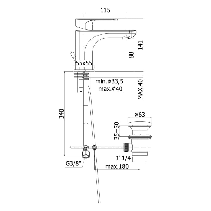 Steinkamp Joy Waschtischarmatur mit Kaltstartfunktion, mit Ablaufgarnitur