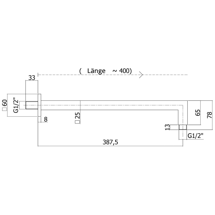 Steinkamp Brausearm für Wandmontage eckig 40 cm