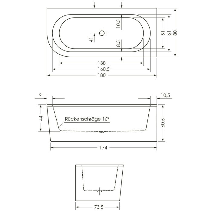Steinkamp Life Eckbadewanne 180 x 80 cm links mit Schürze und M5 Ablaufgarnitur