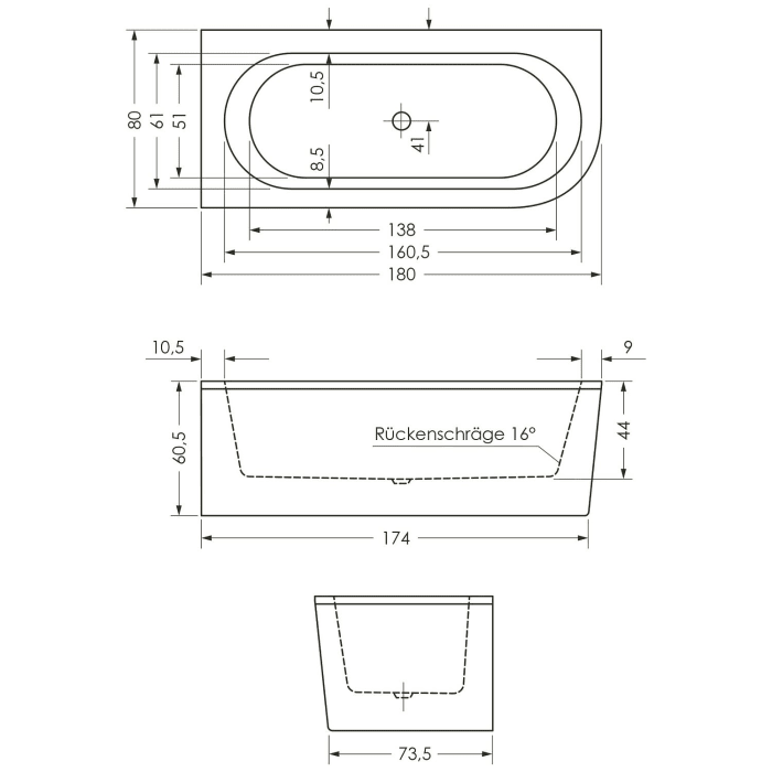 Steinkamp Life Eckbadewanne 180 x 80 cm rechts mit Schürze und MT5 Ab- und Einlaufgarnitur