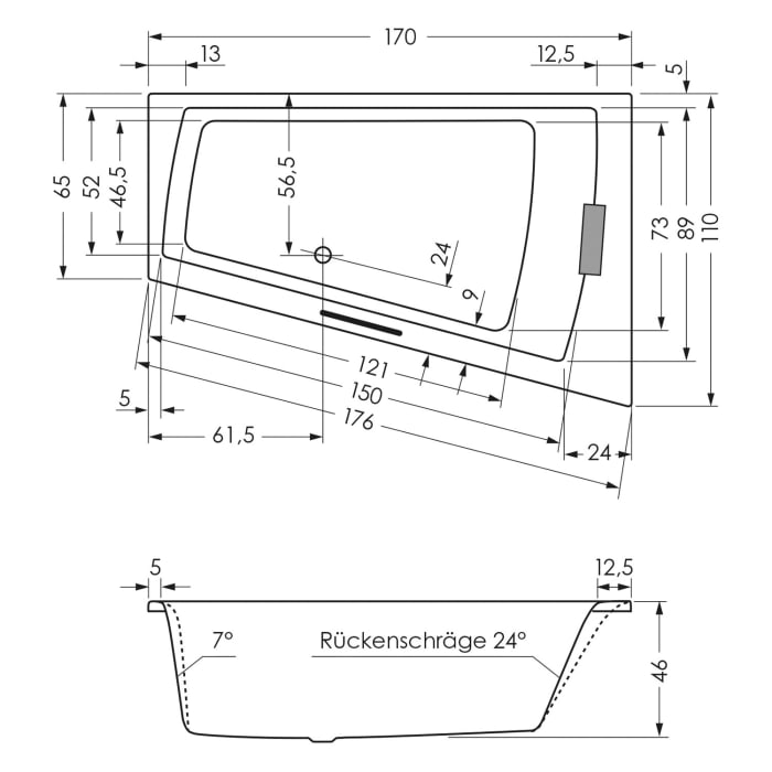 Steinkamp Life Eckbadewanne mit Whirlsystem 170 x 110/65 cm, Ecke links, inkl. Viega Multiplex M5