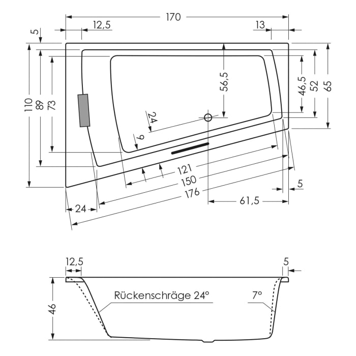 Steinkamp Life Eckbadewanne mit Whirlsystem 170 x 110/65 cm, Ecke rechts, inkl. Viega Multiplex M5