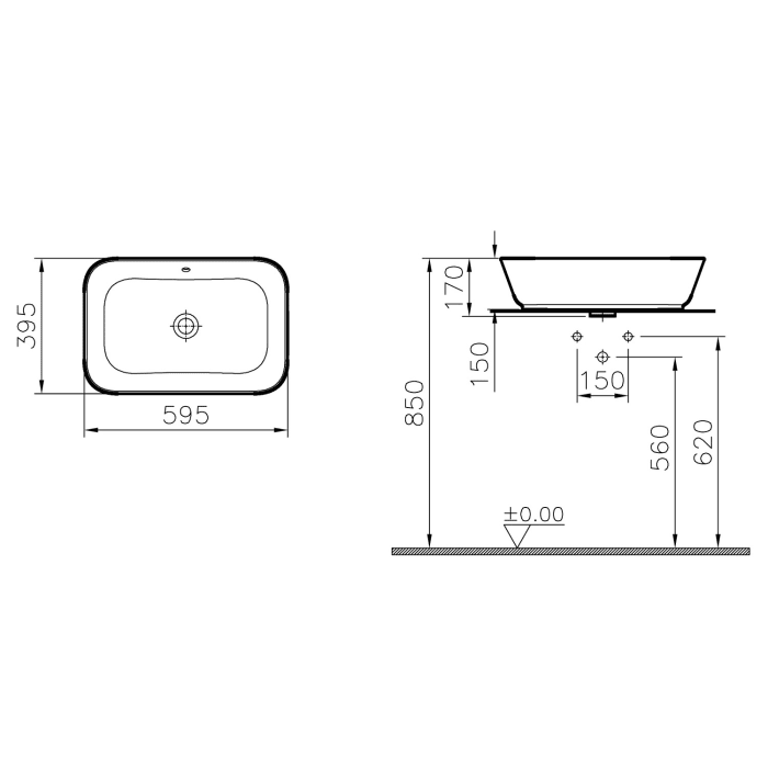 Steinkamp Value Aufsatzwaschtisch 59,5 x 39,5 cm mit Überlauf