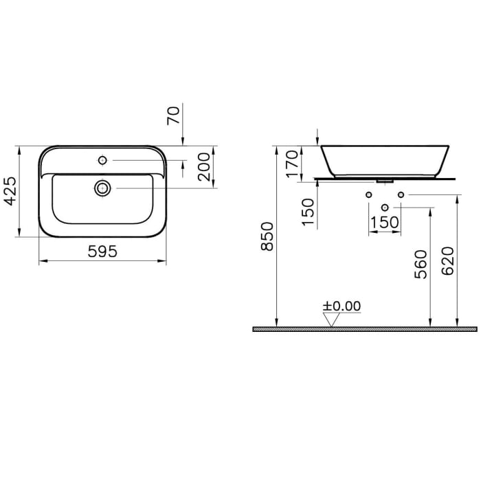 Steinkamp Value Aufsatzwaschtisch 59,5 x 42,5 cm ohne Überlauf