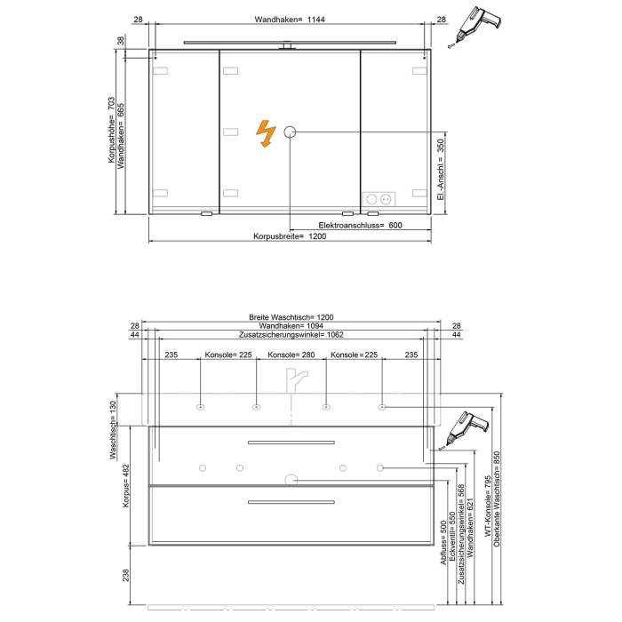 Steinkamp Living 2.0 / Duravit Vero Badmöbel Set 120 cm mit Spiegelschrank