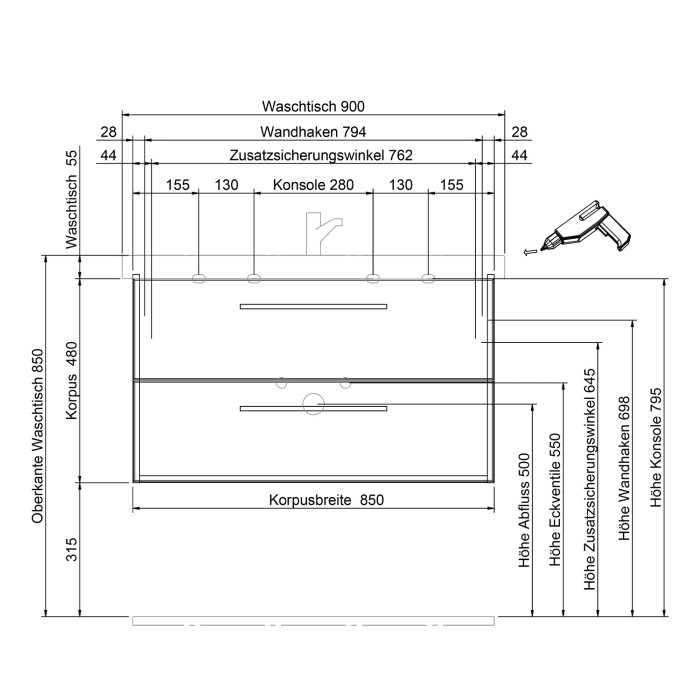 Steinkamp Living 2.0 / Geberit iCon light Waschtisch mit Unterschrank 90 cm