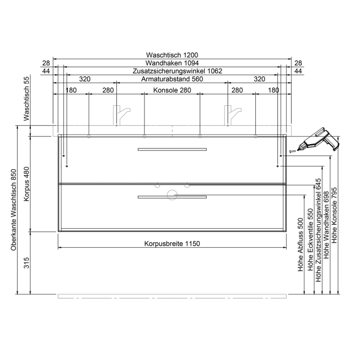Steinkamp Living 2.0 / Geberit iCon light Waschtisch mit Unterschrank 120 cm