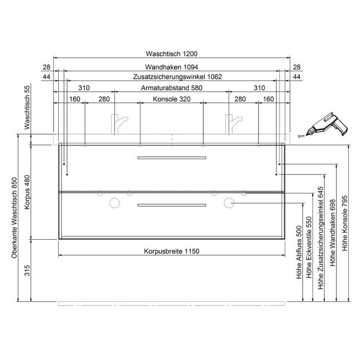 Steinkamp Living 2.0 / Geberit iCon light Doppelwaschtisch mit Unterschrank 120 cm