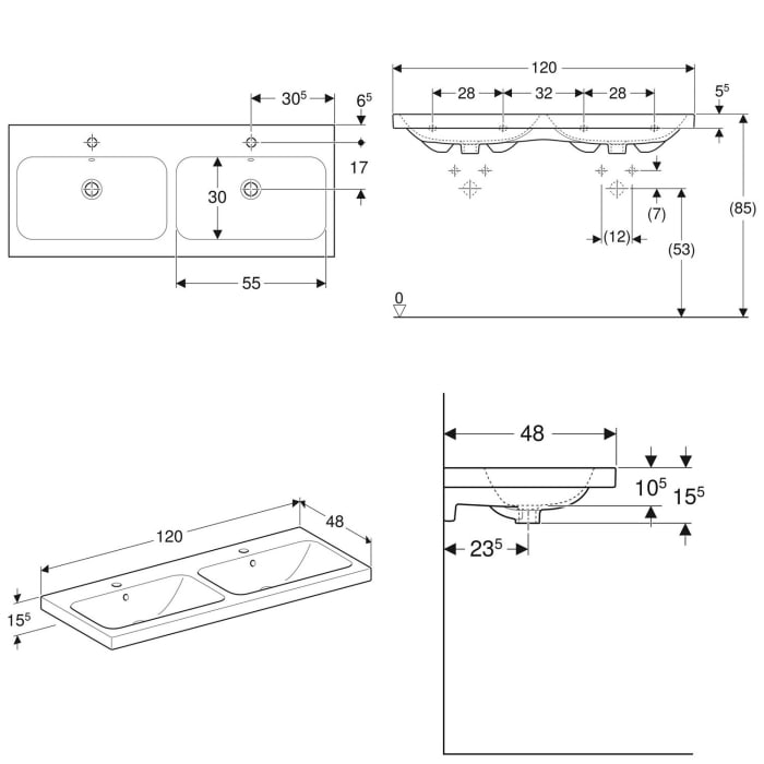 Steinkamp Living 2.0 / Geberit iCon light Doppelwaschtisch mit Unterschrank 120 cm