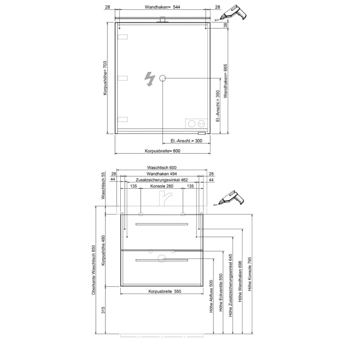 Steinkamp Living 2.0 / Geberit iCon light Badmöbel Set 60 cm mit Spiegelschrank