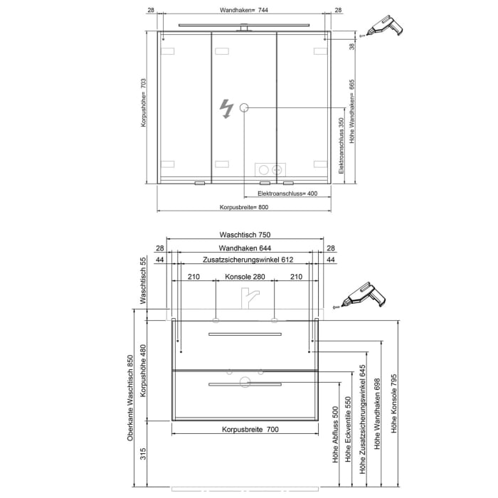 Steinkamp Living 2.0 / Geberit iCon light Badmöbel Set 75 cm mit Spiegelschrank