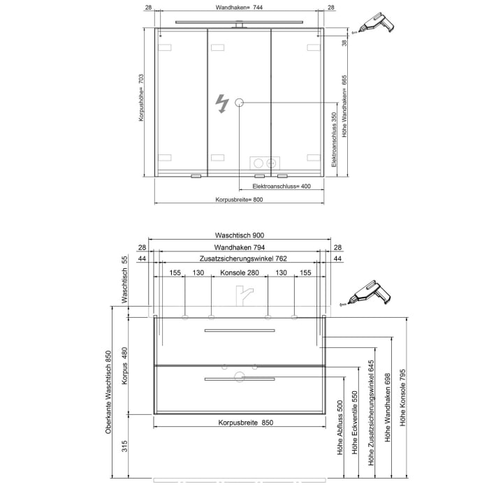 Steinkamp Living 2.0 / Geberit iCon light Badmöbel Set 90 cm mit Spiegelschrank