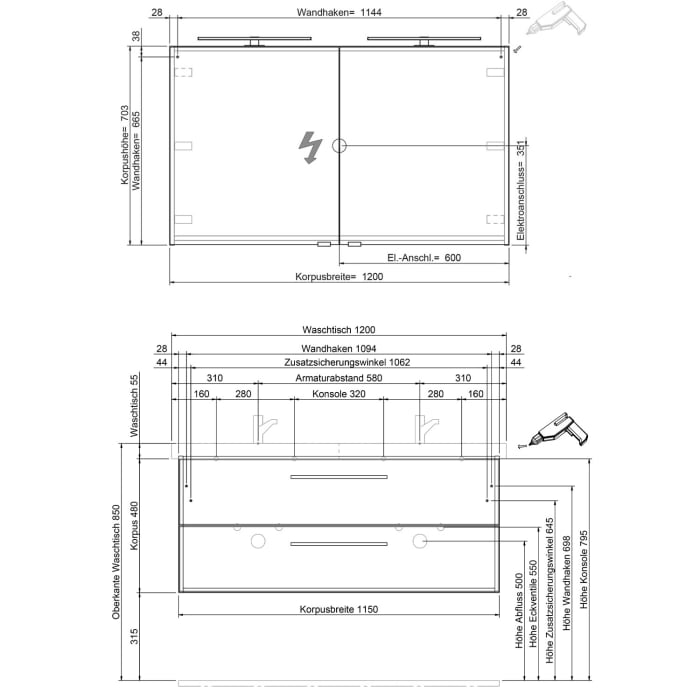 Steinkamp Living 2.0 / Geberit iCon light Badmöbel Set 120 cm mit Spiegelschrank, 2 Türen