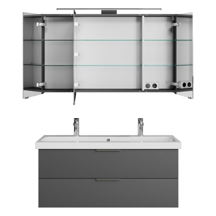 Steinkamp Living 2.0 / Geberit iCon light Badmöbel Set 120 cm mit Spiegelschrank, 3 Türen