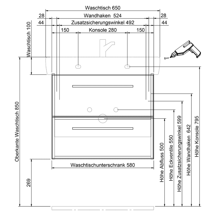 Steinkamp Living 2.0 / Geberit Renova Plan Waschtisch mit Unterschrank 65 cm