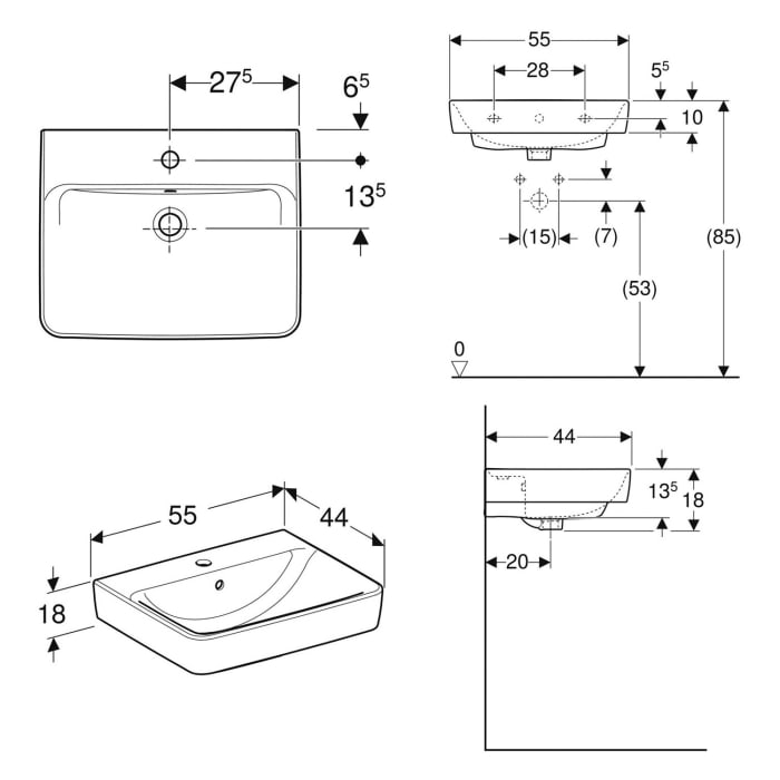 Steinkamp Living 2.0 / Geberit Renova Plan Badmöbel Set 55 cm mit Spiegelschrank