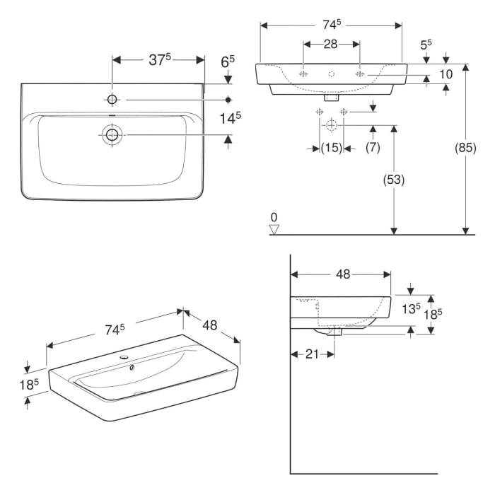 Steinkamp Living 2.0 / Geberit Renova Plan Badmöbel Set 75 cm mit Spiegelschrank