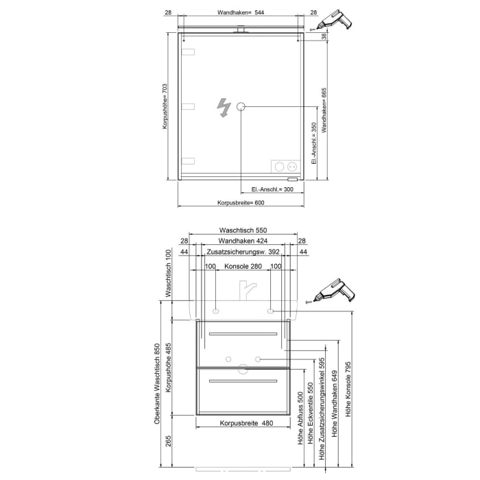 Steinkamp Living 2.0 / Geberit Renova Plan Badmöbel Set 55 cm mit Spiegelschrank