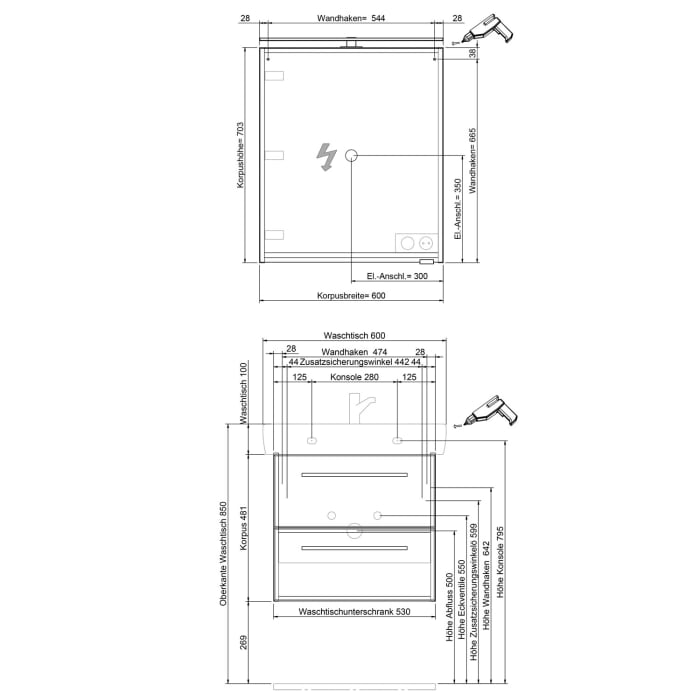 Steinkamp Living 2.0 / Geberit Renova Plan Badmöbel Set 60 cm mit Spiegelschrank