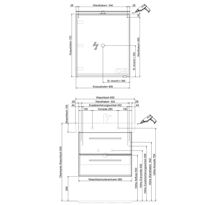 Steinkamp Living 2.0 / Geberit Renova Plan Badmöbel Set 65 cm mit Spiegelschrank