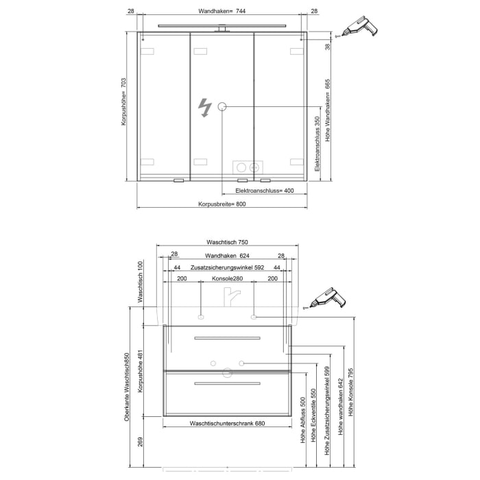 Steinkamp Living 2.0 / Geberit Renova Plan Badmöbel Set 75 cm mit Spiegelschrank