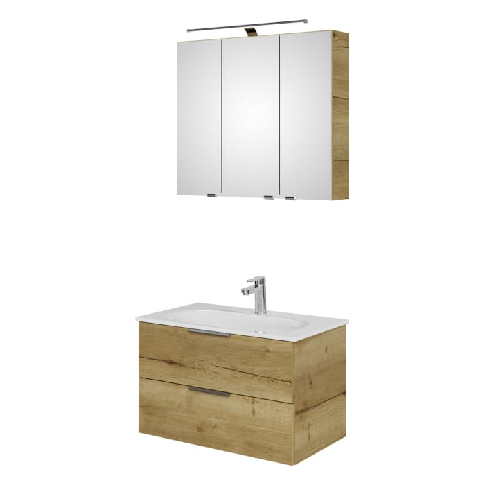 Steinkamp Living 2.0 / GROHE Essence Badmöbel Set 80 cm mit Spiegelschrank