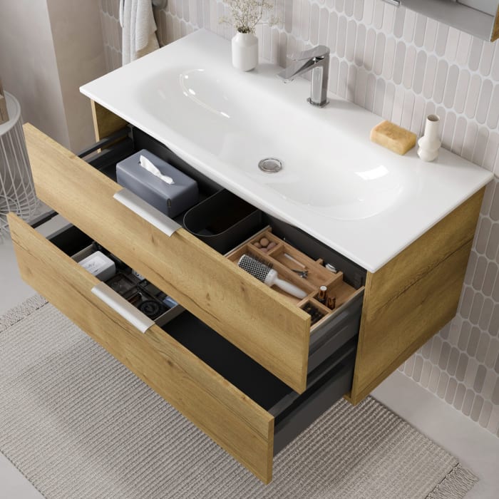 Steinkamp Living 2.0 / GROHE Essence Badmöbel Set 100 cm mit Spiegelschrank