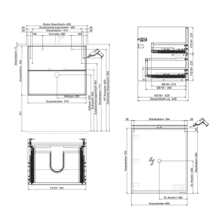 Steinkamp Living 2.0 / GROHE Essence Badmöbel Set 60 cm mit Spiegelschrank