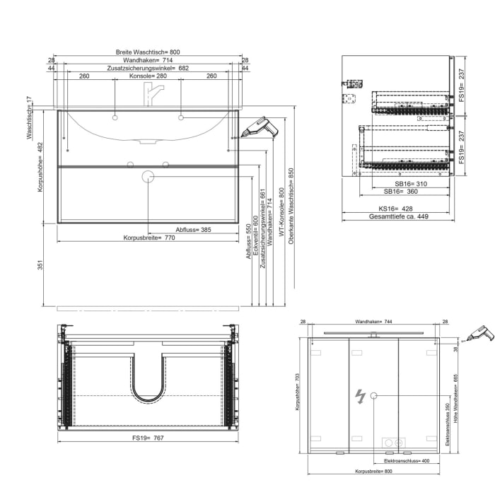 Steinkamp Living 2.0 / GROHE Essence Badmöbel Set 80 cm mit Spiegelschrank
